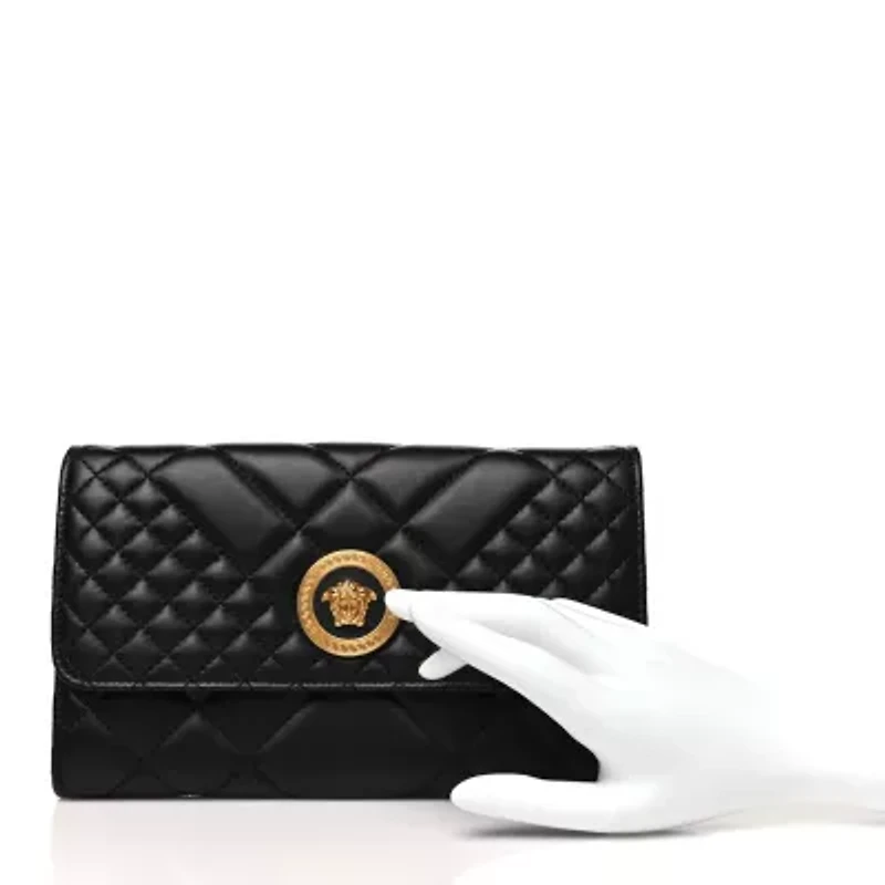 Versace Lambskin Quilted Medusa Wallet on Chain Crossbody Black Gold -FINAL SALE NO RETURNS