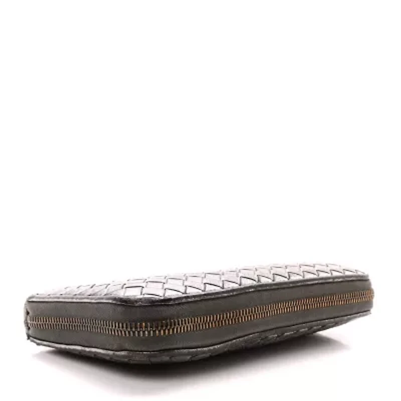 Bottega Veneta Metallic Grosgrain Intrecciato Zip Around Wallet Pewter -FINAL SALE NO RETURNS
