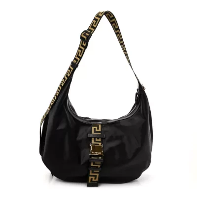 Versace Nylon Greca Buckle Hobo Black -FINAL SALE NO RETURNS