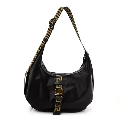 Versace Nylon Greca Buckle Hobo Black -FINAL SALE NO RETURNS