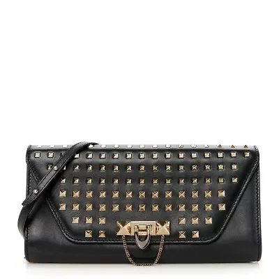 Valentino Calfskin Flap Wallet On Chain Black -FINAL SALE NO RETURNS