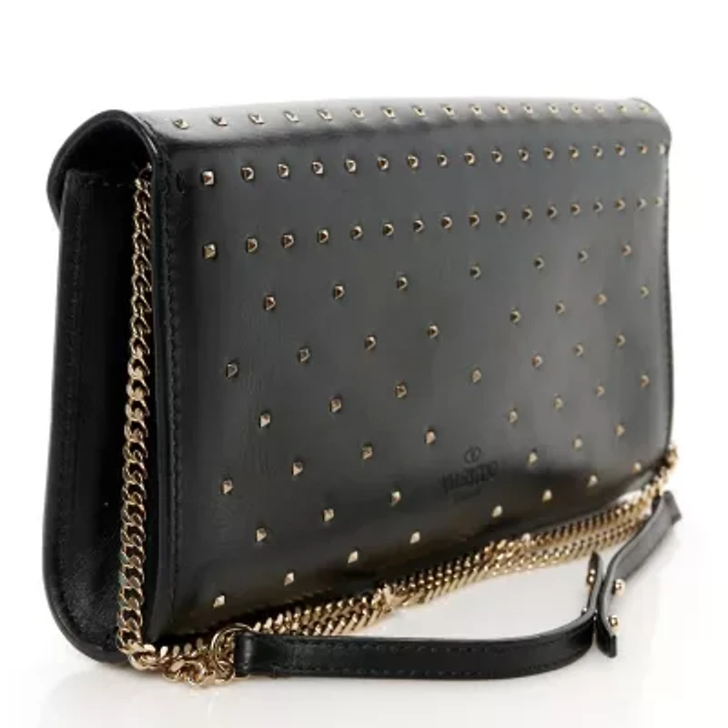 Valentino Calfskin Flap Wallet On Chain Black -FINAL SALE NO RETURNS