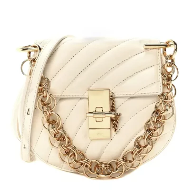 Chloe Calfskin Quilted Mini Drew Bijou Shoulder Bag Natural White -FINAL SALE NO RETURNS
