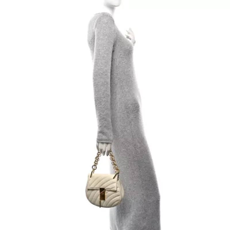 Chloe Calfskin Quilted Mini Drew Bijou Shoulder Bag Natural White -FINAL SALE NO RETURNS