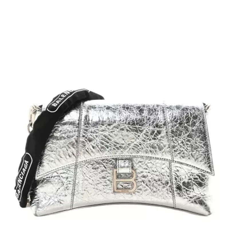 Balenciaga Metallic Calfskin Downtown Chain Shoulder Bag XS Silver -FINAL SALE NO RETURNS