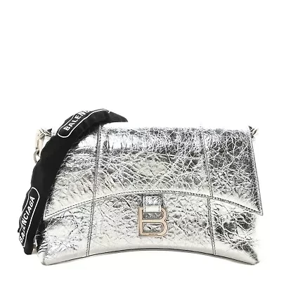 Balenciaga Metallic Calfskin Downtown Chain Shoulder Bag XS Silver -FINAL SALE NO RETURNS