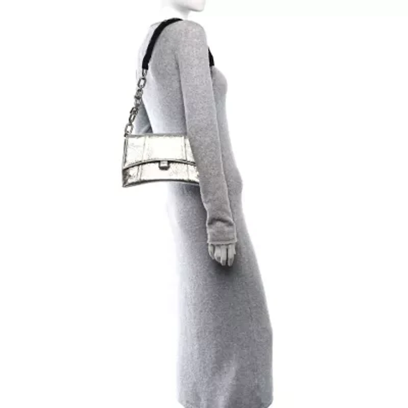 Balenciaga Metallic Calfskin Downtown Chain Shoulder Bag XS Silver -FINAL SALE NO RETURNS