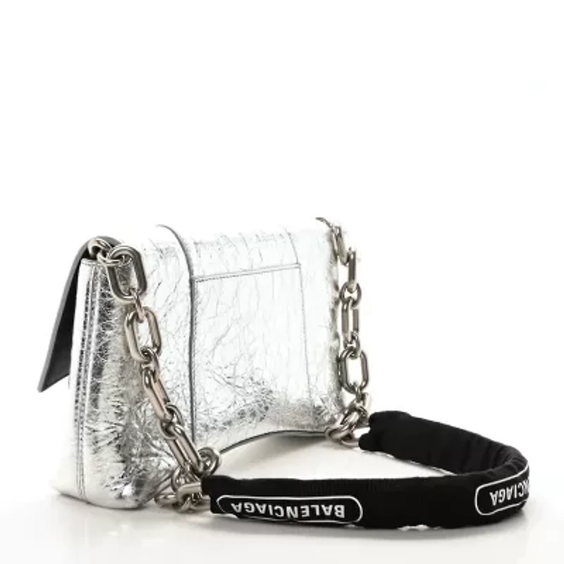 Balenciaga Metallic Calfskin Downtown Chain Shoulder Bag XS Silver -FINAL SALE NO RETURNS