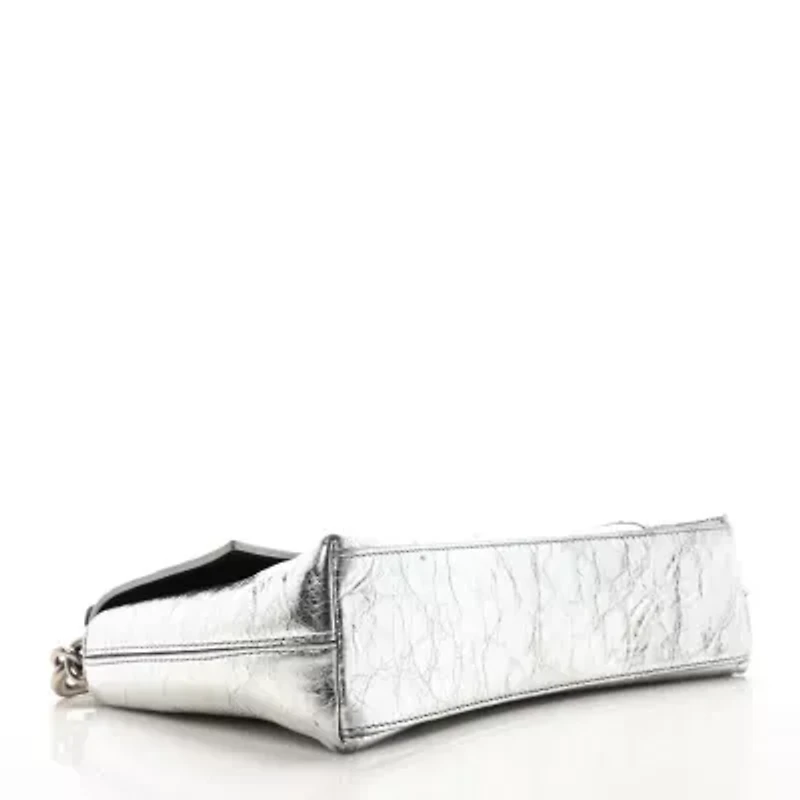 Balenciaga Metallic Calfskin Downtown Chain Shoulder Bag XS Silver -FINAL SALE NO RETURNS