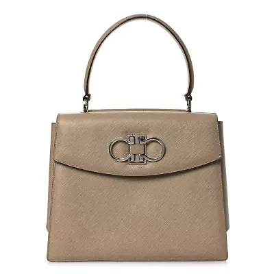Salvatore Ferragamo Printed Calfskin Gancini Top Handle Bag Beige -FINAL SALE NO RETURNS