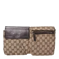 Gucci GG Monogram Double Pocket Belt Bag Dark Brown -FINAL SALE NO RETURNS