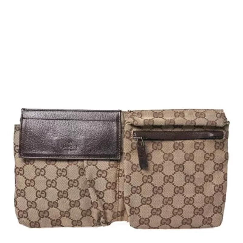 Gucci GG Monogram Double Pocket Belt Bag Dark Brown -FINAL SALE NO RETURNS