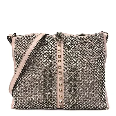 Valentino Calfskin Crystal Embellished Rockstud Crossbody Poudre -FINAL SALE NO RETURNS