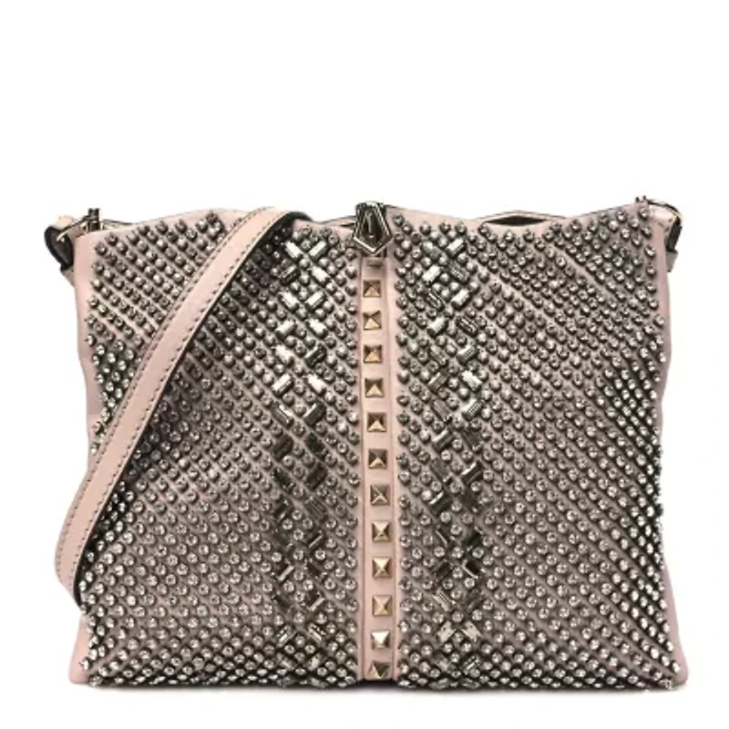 Valentino Calfskin Crystal Embellished Rockstud Crossbody Poudre -FINAL SALE NO RETURNS