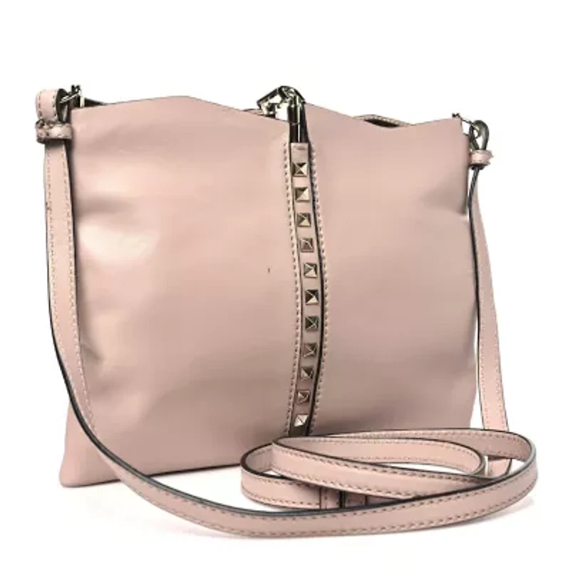 Valentino Calfskin Crystal Embellished Rockstud Crossbody Poudre -FINAL SALE NO RETURNS