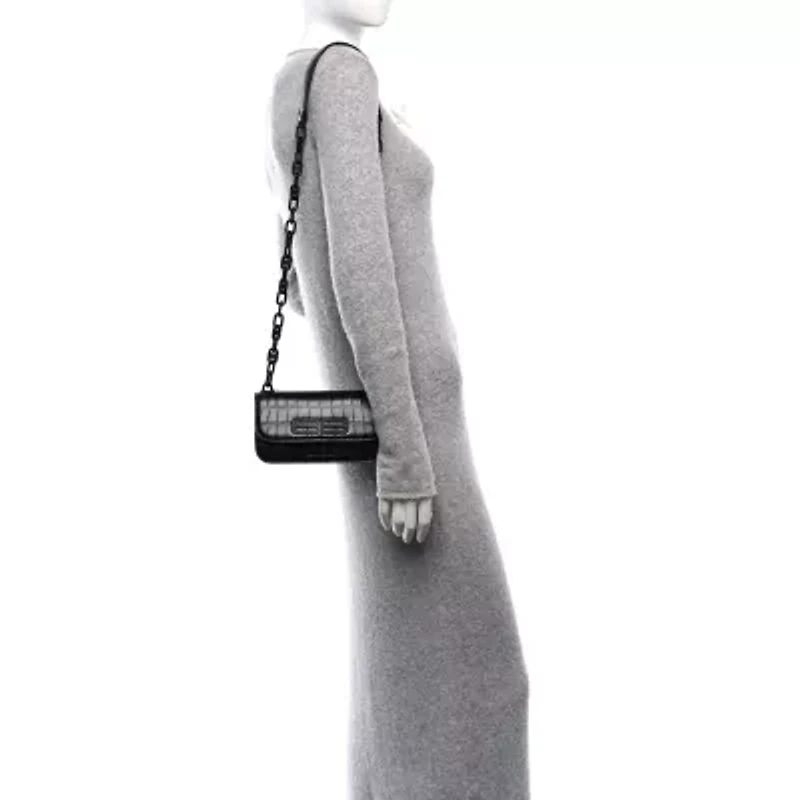Balenciaga Shiny Super Supple Calfskin Crocodile Embossed Medium XX Flap Bag Black -FINAL SALE NO RETURNS