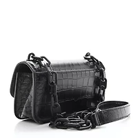 Balenciaga Shiny Super Supple Calfskin Crocodile Embossed Medium XX Flap Bag Black -FINAL SALE NO RETURNS
