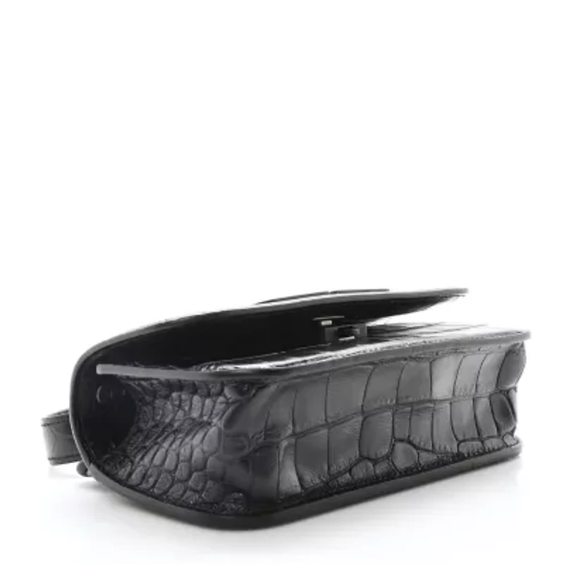 Balenciaga Shiny Super Supple Calfskin Crocodile Embossed Medium XX Flap Bag Black -FINAL SALE NO RETURNS