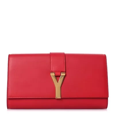 Saint Laurent Classic Ligne Clutch-C1-OS-RE-EX Calfskin Classic Y Ligne Clutch Red -FINAL SALE NO RETURNS