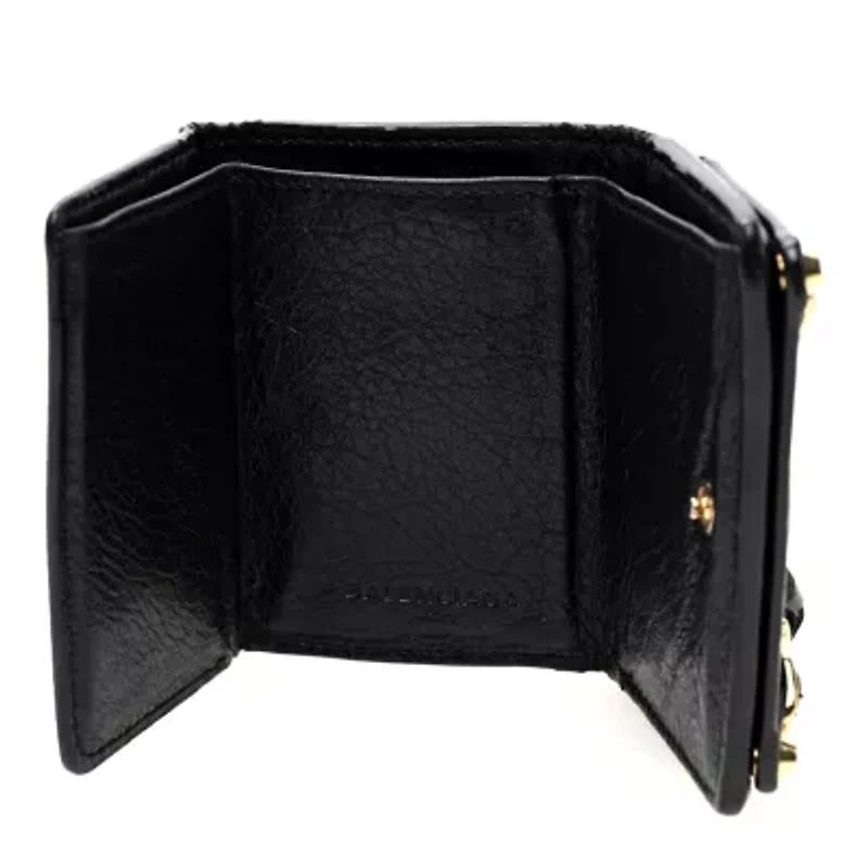 Balenciaga Agneau Arena Classic Gold Hardware Mini Wallet Black -FINAL SALE NO RETURNS