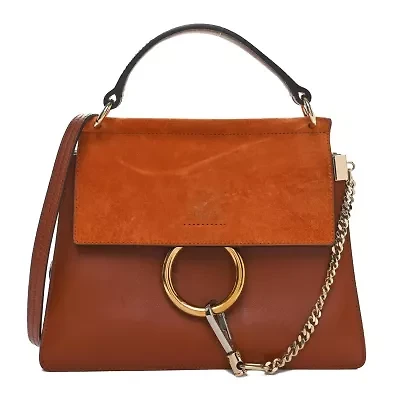 Chloe Calfskin Suede Small Chain Faye Shoulder Bag Tobacco -FINAL SALE NO RETURNS