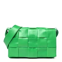 Bottega Veneta Paper Calfskin Maxi Intreccio Small Cassette Crossbody Bag Grass -FINAL SALE NO RETURNS