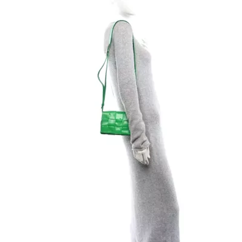 Bottega Veneta Paper Calfskin Maxi Intreccio Small Cassette Crossbody Bag Grass -FINAL SALE NO RETURNS
