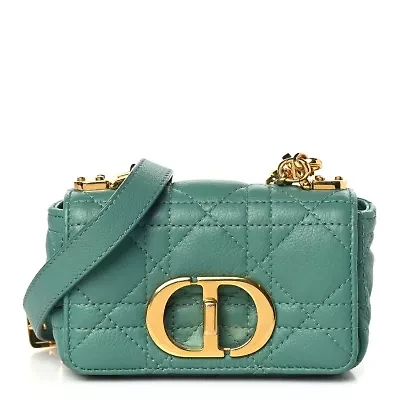 Dior Supple Calfskin Cannage Micro Caro Bag Vert Tundra -FINAL SALE NO RETURNS