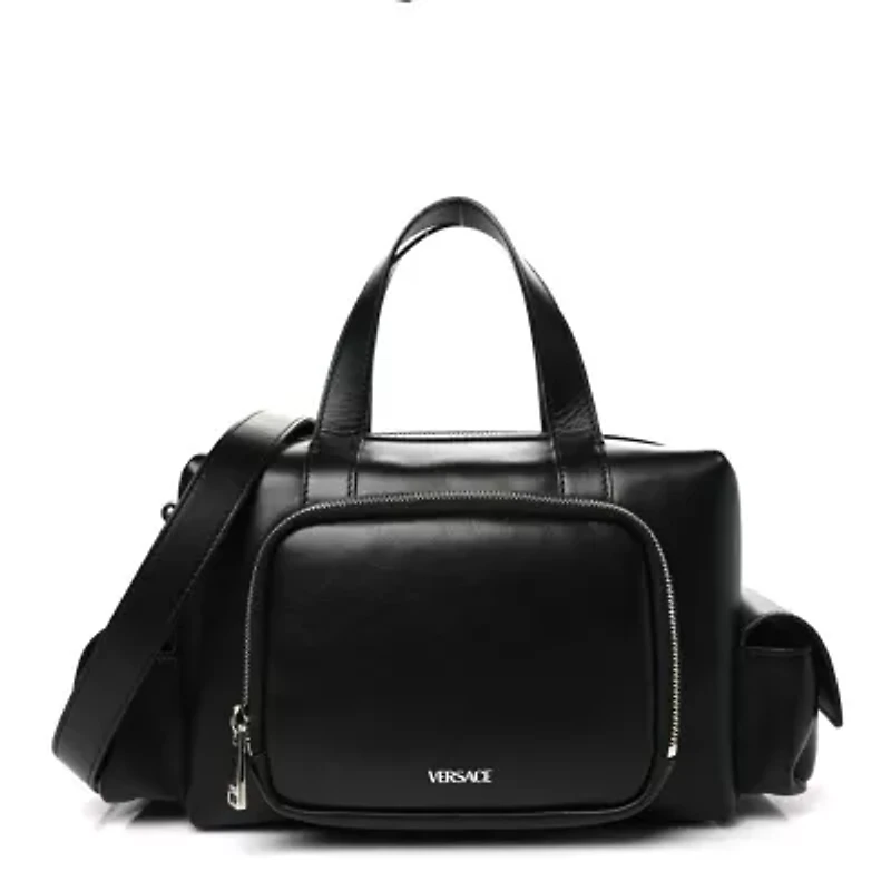 Versace Calfskin Cargo Boston Bag Black -FINAL SALE NO RETURNS