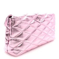 Saint Laurent Metallic Lambskin Quilted Sade Puffer Envelope New Azalea -FINAL SALE NO RETURNS