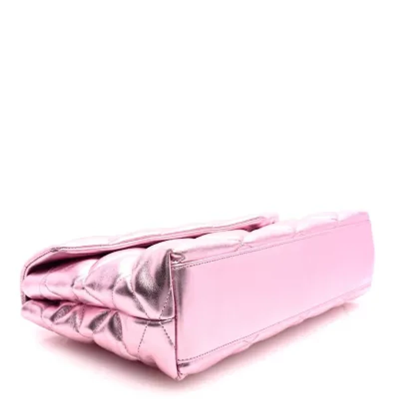 Saint Laurent Metallic Lambskin Quilted Sade Puffer Envelope New Azalea -FINAL SALE NO RETURNS