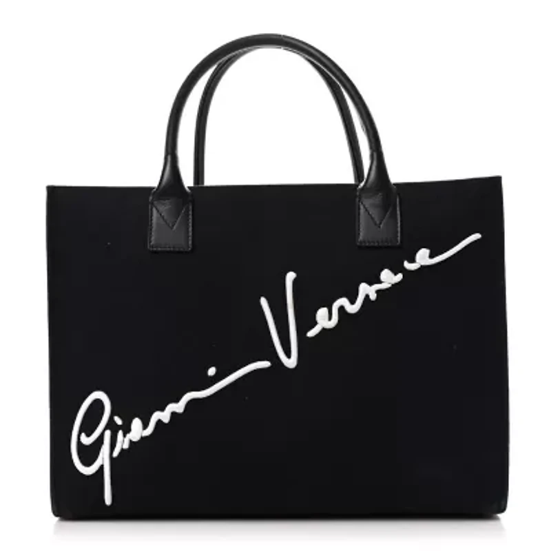 Versace Canvas Suppler Calfskin Cabas GV Signature Tote Black -FINAL SALE NO RETURNS