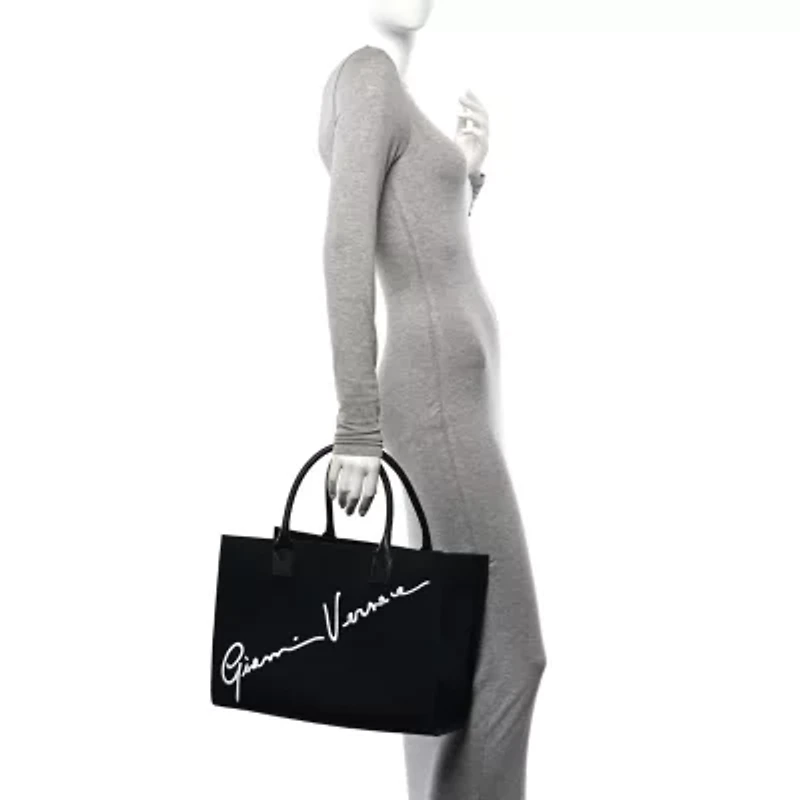 Versace Canvas Suppler Calfskin Cabas GV Signature Tote Black -FINAL SALE NO RETURNS