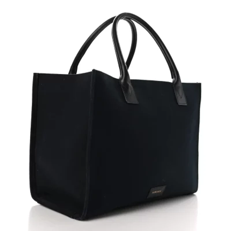 Versace Canvas Suppler Calfskin Cabas GV Signature Tote Black -FINAL SALE NO RETURNS