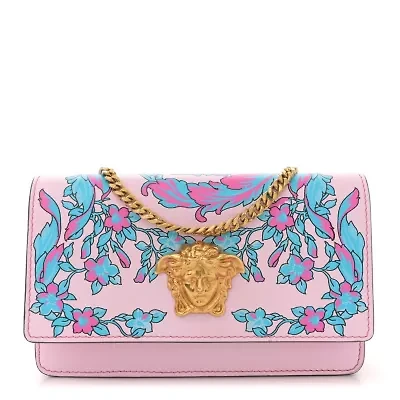 Versace Vitello Technicolor Baroque Print Medusa Wallet on Chain Crossbody Peonia Multicolor -FINAL SALE NO RETURNS