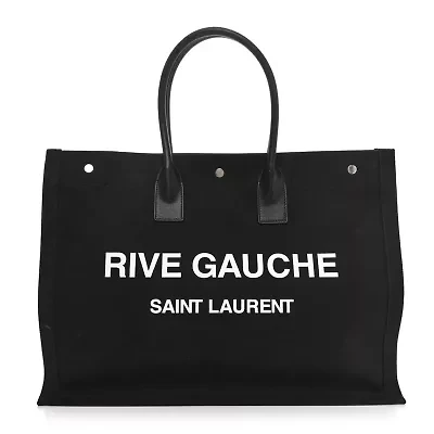Saint Laurent Linen Calfskin Rive Gauche Tote Black -FINAL SALE NO RETURNS