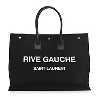 Saint Laurent Linen Calfskin Rive Gauche Tote Black -FINAL SALE NO RETURNS