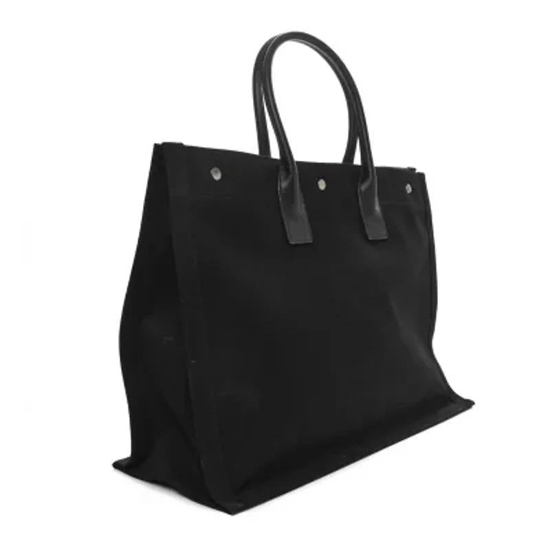 Saint Laurent Linen Calfskin Rive Gauche Tote Black -FINAL SALE NO RETURNS