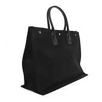 Saint Laurent Linen Calfskin Rive Gauche Tote Black -FINAL SALE NO RETURNS