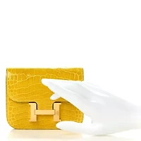 Hermes Shiny Alligator Constance Slim Wallet Mimosa -FINAL SALE NO RETURNS