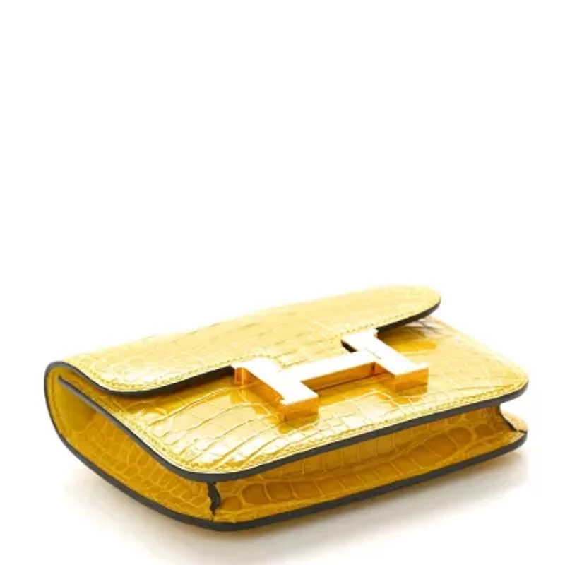 Hermes Shiny Alligator Constance Slim Wallet Mimosa -FINAL SALE NO RETURNS