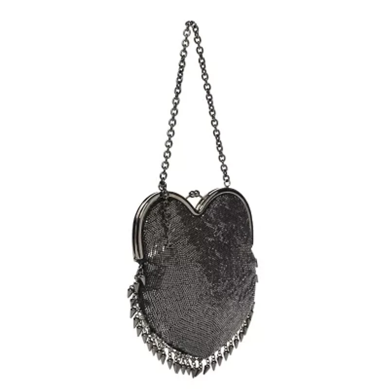 Saint Laurent Satin Mesh Studded Mini Heart Bag Dark Rutenio -FINAL SALE NO RETURNS