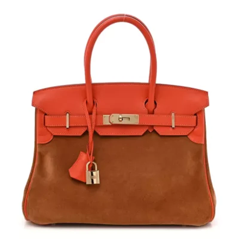 Hermes Veau Doblis Swift Grizzly Birkin 30 Chamois Capucine -FINAL SALE NO RETURNS