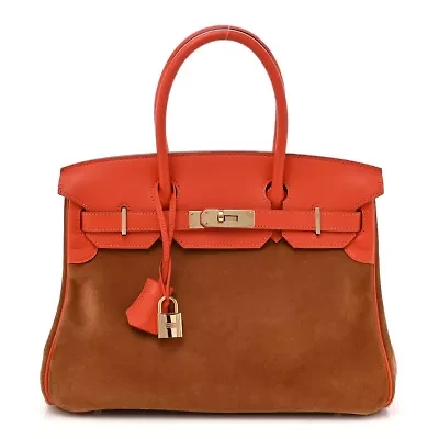 Hermes Veau Doblis Swift Grizzly Birkin 30 Chamois Capucine -FINAL SALE NO RETURNS