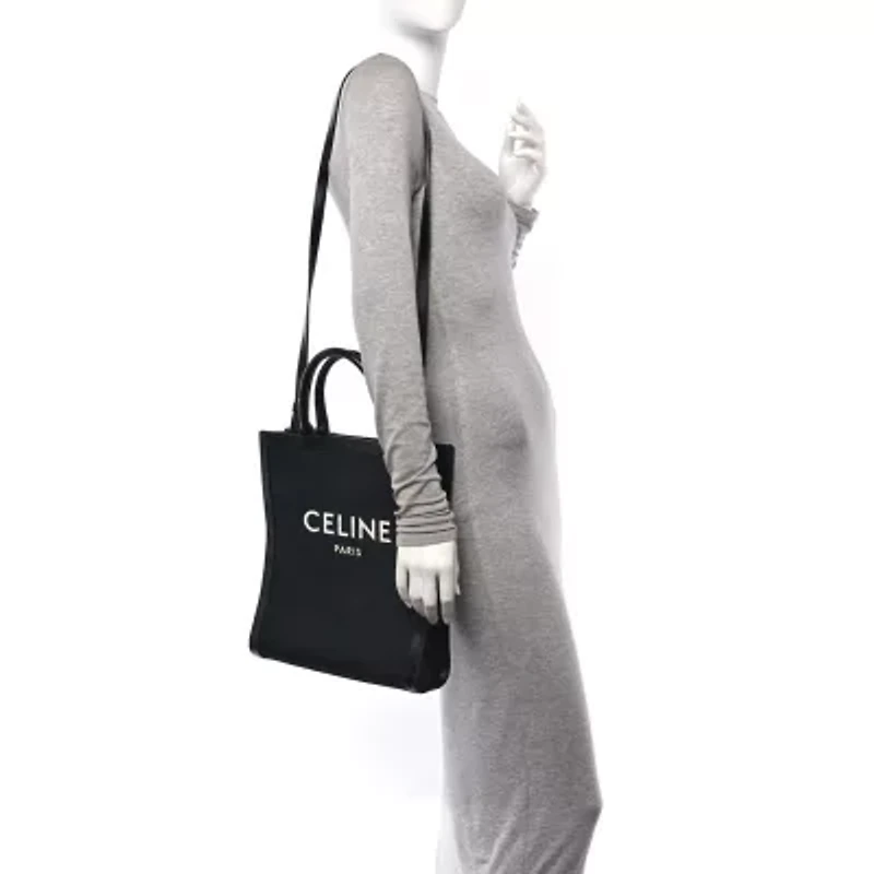 Celine Canvas Calfskin Small Vertical Cabas Black -FINAL SALE NO RETURNS