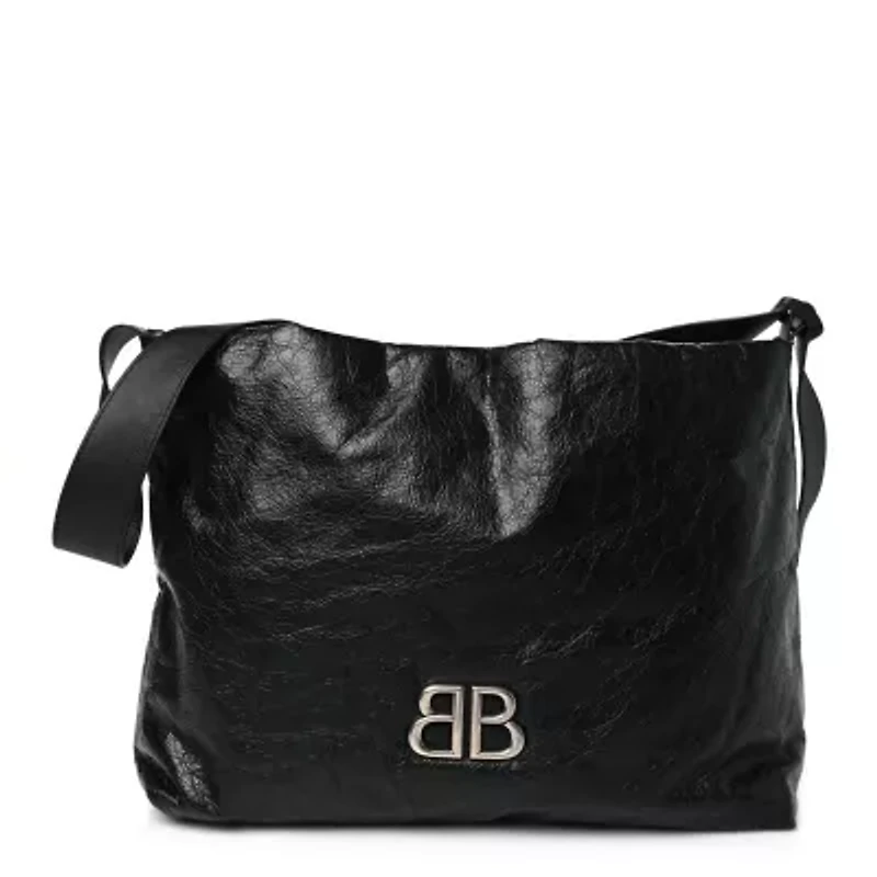 Balenciaga Arena Calfskin Monaco Small East West Hobo Bag Black -FINAL SALE NO RETURNS