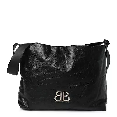 Balenciaga Arena Calfskin Monaco Small East West Hobo Bag Black -FINAL SALE NO RETURNS