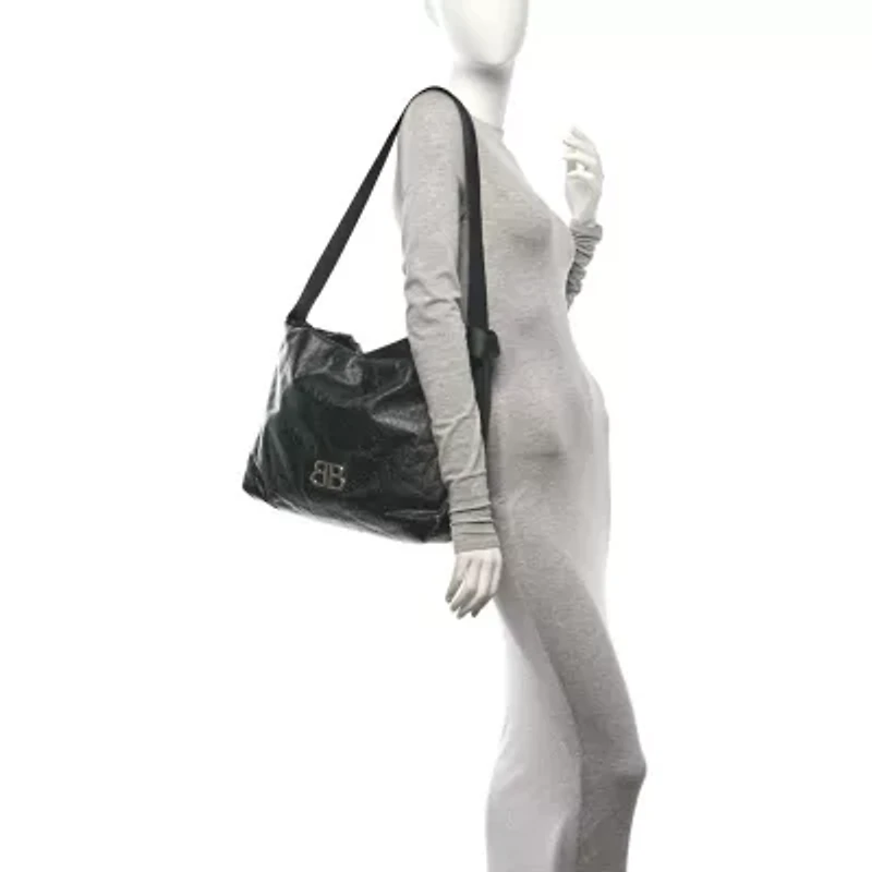 Balenciaga Arena Calfskin Monaco Small East West Hobo Bag Black -FINAL SALE NO RETURNS