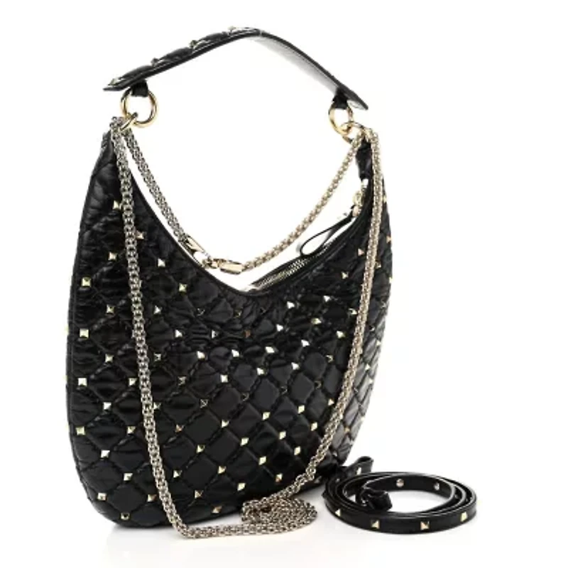Valentino Garavani Nappa Small Rockstud Spike Hobo Black -FINAL SALE NO RETURNS