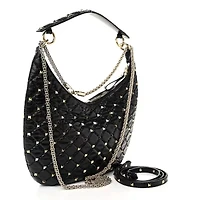 Valentino Garavani Nappa Small Rockstud Spike Hobo Black -FINAL SALE NO RETURNS